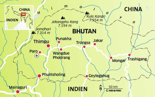 Landkarte Bhutan