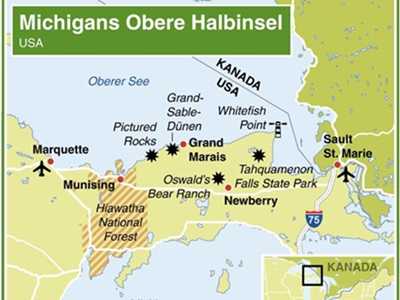 Bei Michigans Oberer Halbinsel treffen der Superior-, der Michigan- und der Huronsee aufeinander