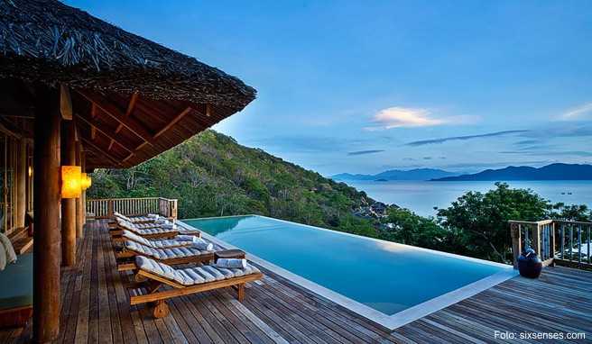 Auf die Gäste im »Six Senses Hideaway« in Vietnam wartet eine private Beach Villa mit Außenbad, Sonnenterrasse und Pool Auf die Gäste im »Six Senses Hideaway« in Vietnam wartet eine private Beach Villa mit Außenbad, Sonnenterrasse und Pool