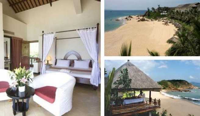 Die luftigen Außenbungalows des »Life Wellness Resort« in Zentralviertnam bieten einen grandiosen Blick über die einsame Bucht