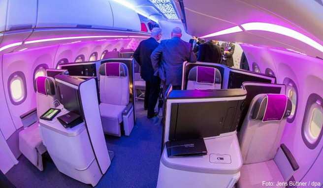 Neue Kabineneinrichtungen von Airbus. Mehr als 500 Aussteller präsentieren auf der Fachmesse Aircraft Interiors Expo Neuigkeiten und Innovationen für die Flugzeugkabine